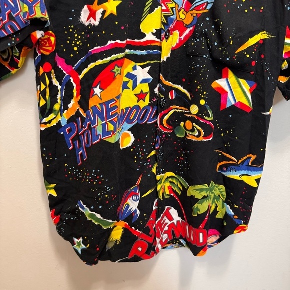 Vintage 90s Planet Hollywood Space Neon Aloha Hawaiian Shirt Small Rainbow - Picture 12 of 14